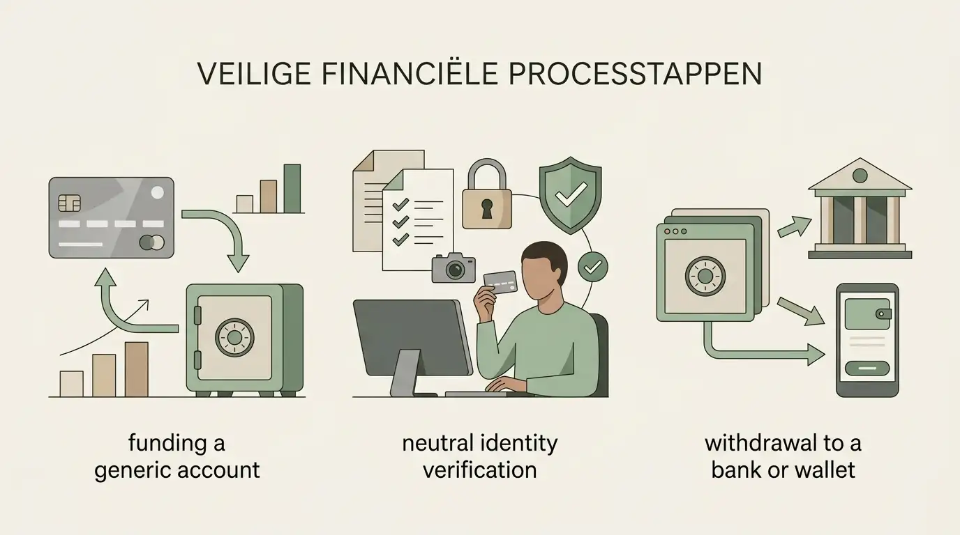Illustratie van storting, identiteitscontrole en uitbetaling