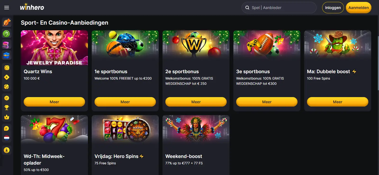 Actuele Winhero promotiepagina voor bonusaanbiedingen